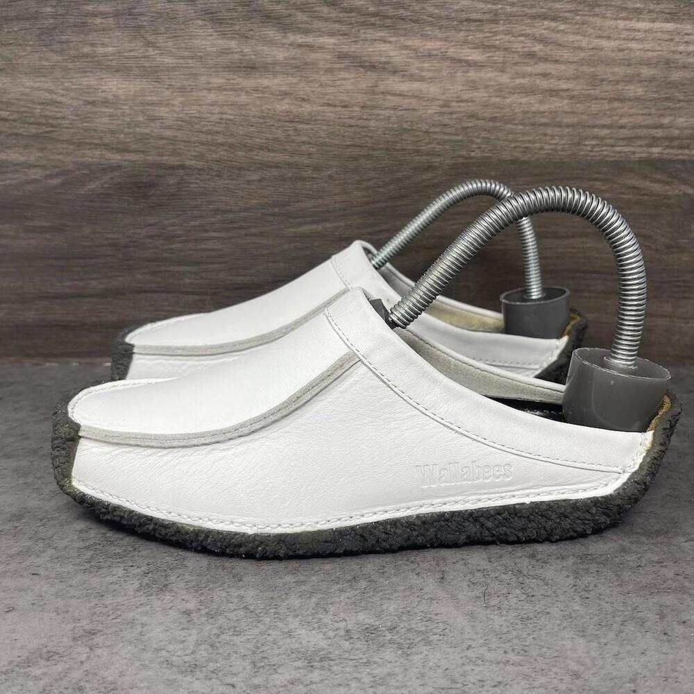 Clarks Wallabees Shoes Womens Size 5.5 White Leather Mule Slip On